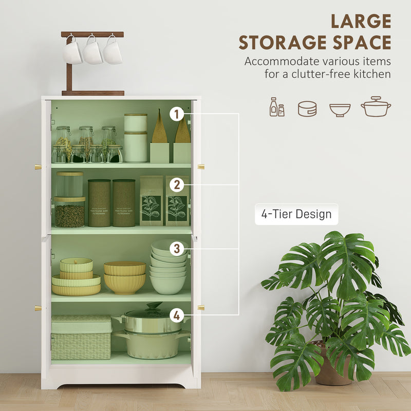 4 Door Kitchen Storage Cabinet With Adjustable Shelves For Organised Cooking Space White