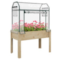 Wooden Raised Garden Planter with Greenhouse Cover Ideal for Vegetables and Herbs Brown