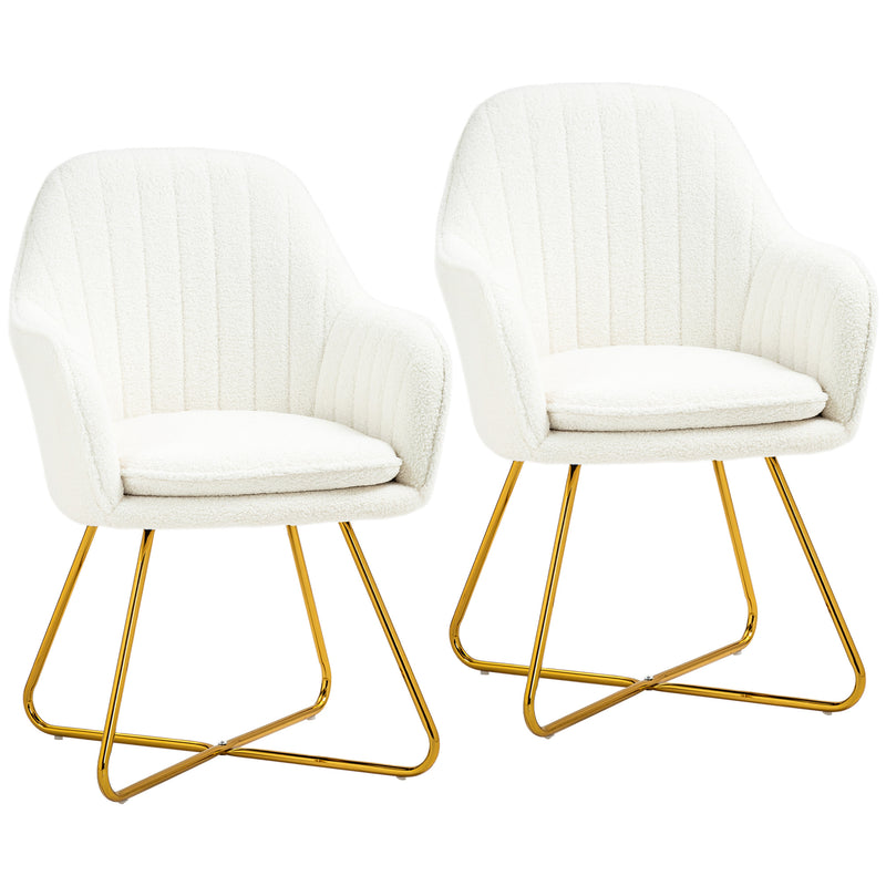 Set of Two Cream Sherpa Fleece Dining Chairs with Gold Legs by HOMCOM