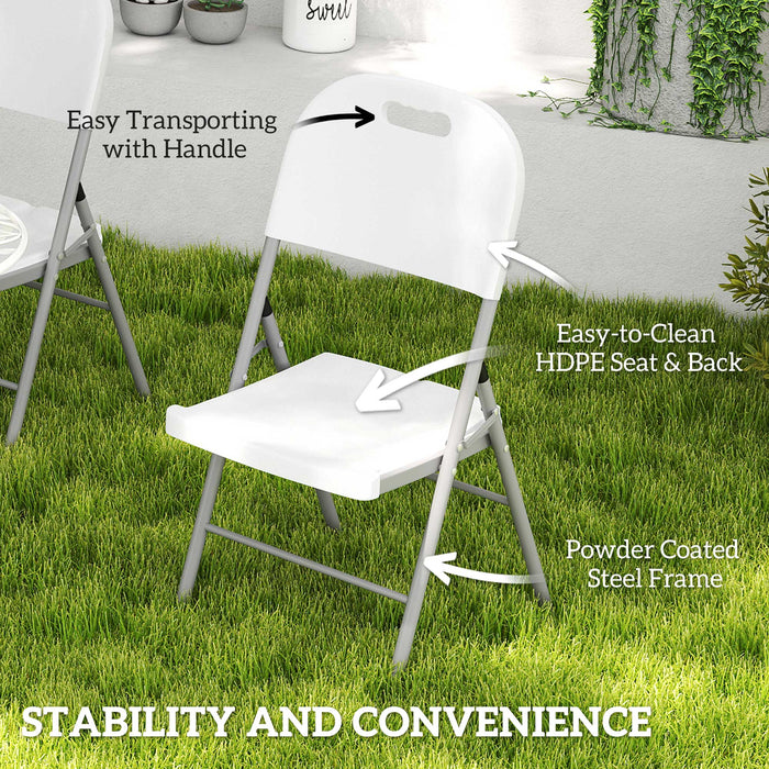 Set of Four Foldable Outdoor Chairs in White Lightweight and Compact by Outsunny