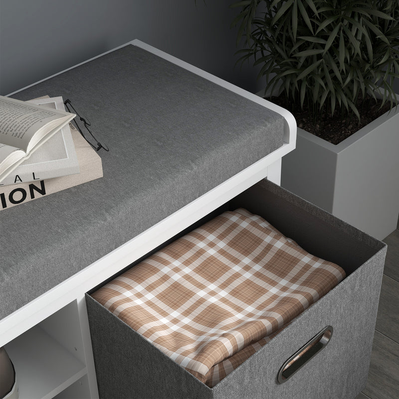 Cushioned Shoe Storage Bench with Hidden Compartment Ideal for Hallways White Grey