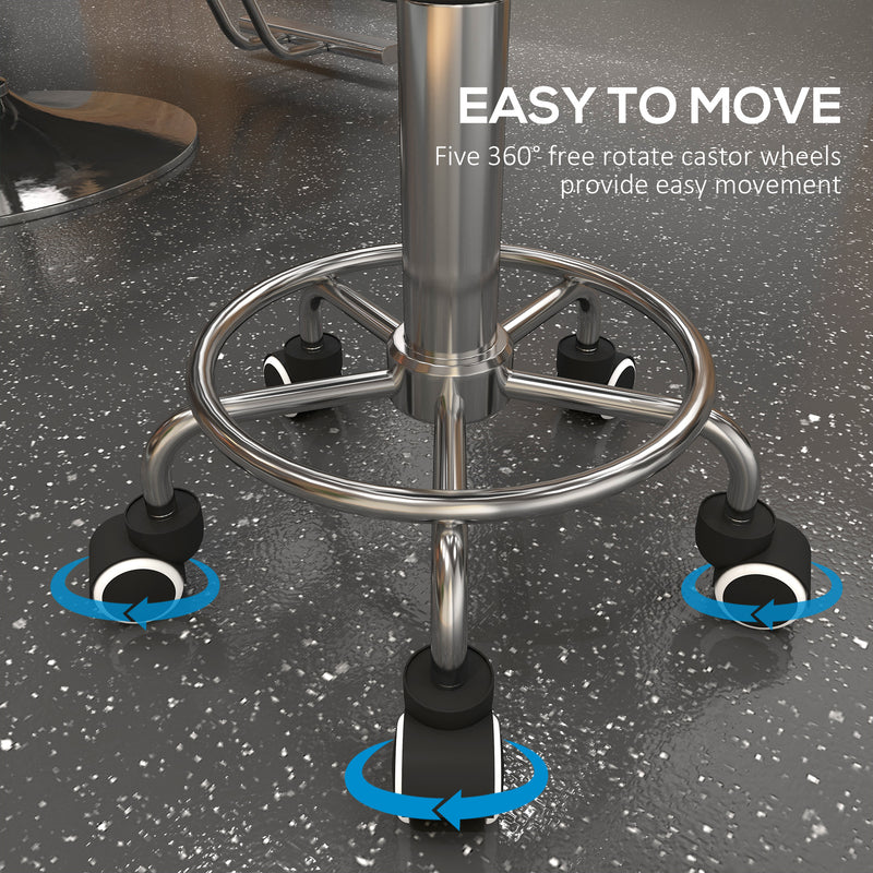 Height Adjustable PU Leather Rolling Stool With Wheels For Salon Or Spa Use Brown