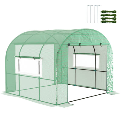 3x3m Walk In Polytunnel Greenhouse Green Weather-Resistant Grow Tent by Outsunny