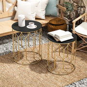 Set of 2 Nesting Garden Side Tables with Ceramic Tile Top for Indoor Outdoor Use by Outsunny