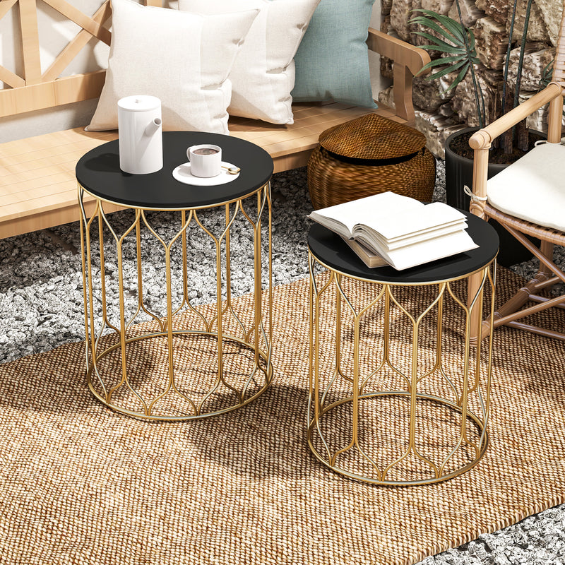 Set of 2 Nesting Garden Side Tables with Ceramic Tile Top for Indoor Outdoor Use by Outsunny