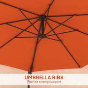 Orange 3 Metre Wall Mounted Garden Parasol with Easy Crank Handle for Shade by Outsunny