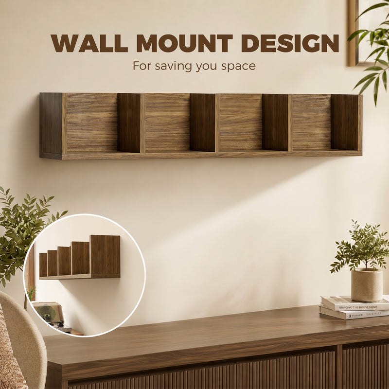 CD Storage Unit Wall Mounted Organiser with 4 Sections for 60 Discs Walnut Brown