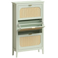 Slim Shoe Cabinet for Hallway Storage with 3 Flip Drawers and Adjustable Shelves Light Green