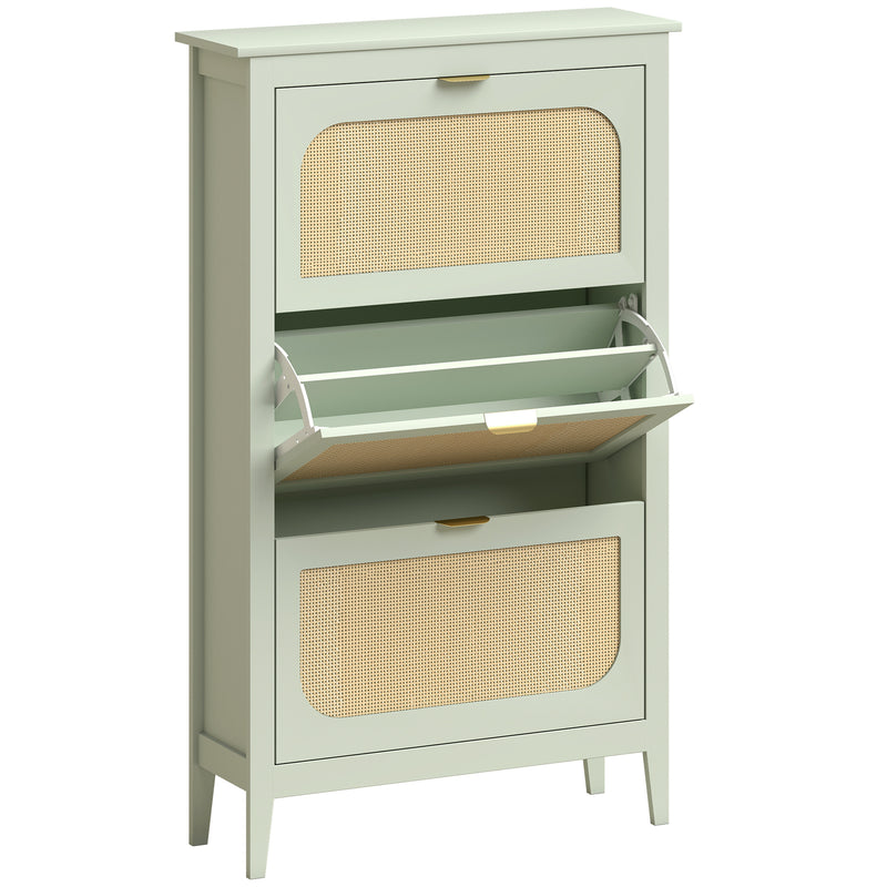 Slim Shoe Cabinet for Hallway Storage with 3 Flip Drawers and Adjustable Shelves Light Green