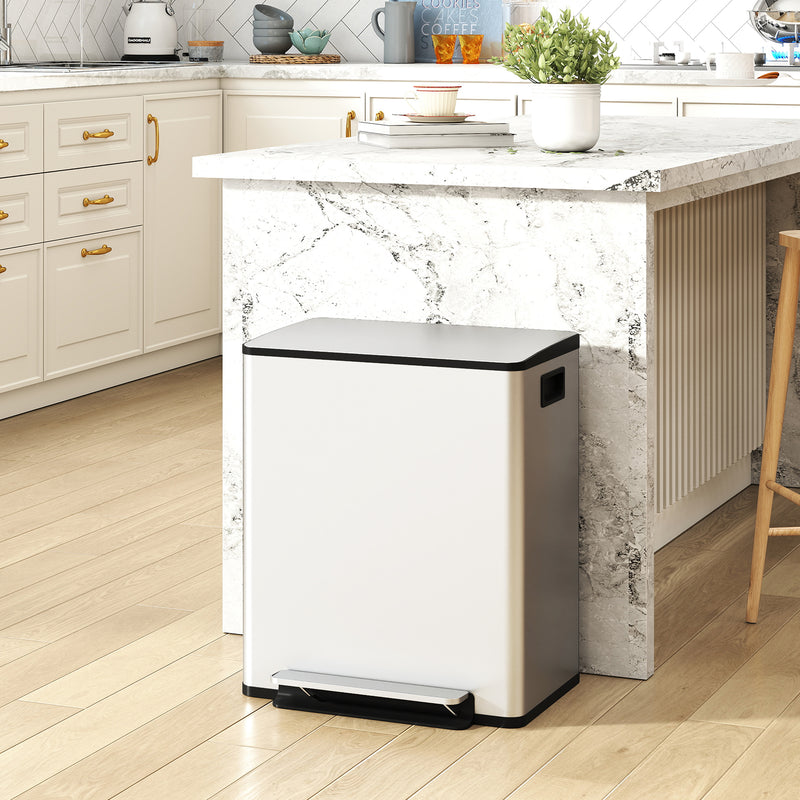 50L Dual Compartment  Recycling Bin For Kitchen With Deodoriser Holders Stainless Steel Silver