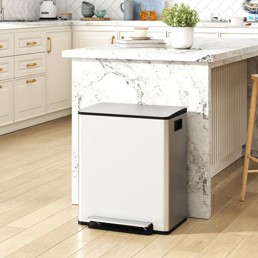 50L Dual Compartment  Recycling Bin For Kitchen With Deodoriser Holders Stainless Steel Silver