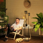 Solar Garden Floor Lamp with Hand Woven Rattan Shade for Outdoor Lighting Black Grey Outsunny