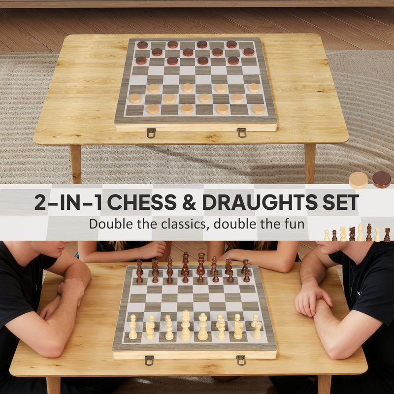 SPORTNOW 15 Inch Chess Set, Foldable Chess and Draughts Set, Brown AOSOM