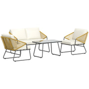 4 Piece Contemporary Rattan Garden Sofa Set With Coffee Table by Outsunny