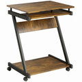 Compact Rolling Desk with Keyboard Tray and Storage Shelf for Small Spaces Rustic Brown