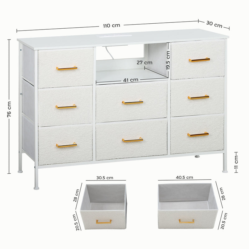 Cream White Boucle Chest of Drawers 8 Drawer Fabric Dresser With USB Charging by HOMCOM
