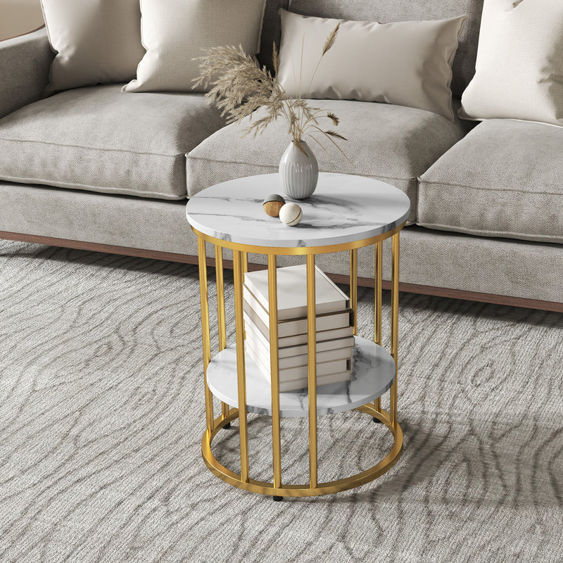 Set of Two White Marble Effect Coffee Tables with Gold Tone Legs by HOMCOM