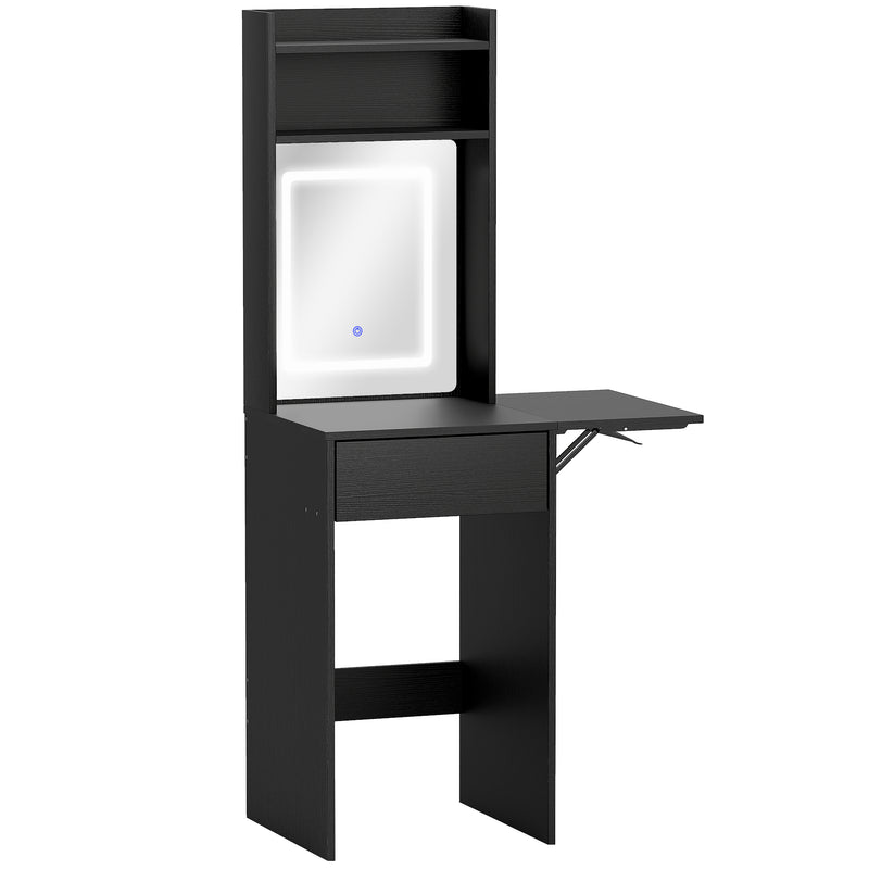 Dressing Table with Adjustable LED Mirror and Storage for Small Bedrooms Black AOSOM