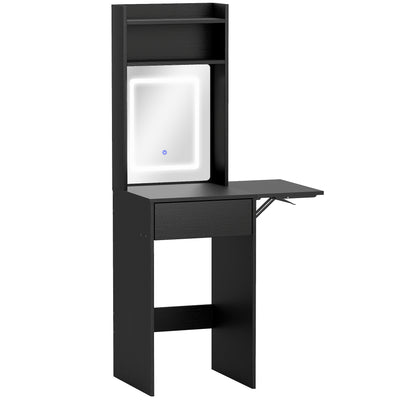 Dressing Table with Adjustable LED Mirror and Storage for Small Bedrooms Black AOSOM