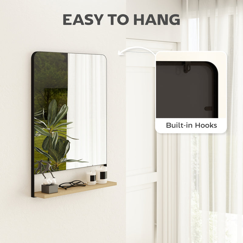 Wall Mounted Mirror with Storage Shelf Ideal for Hallway or Bathroom Use Black AOSOM