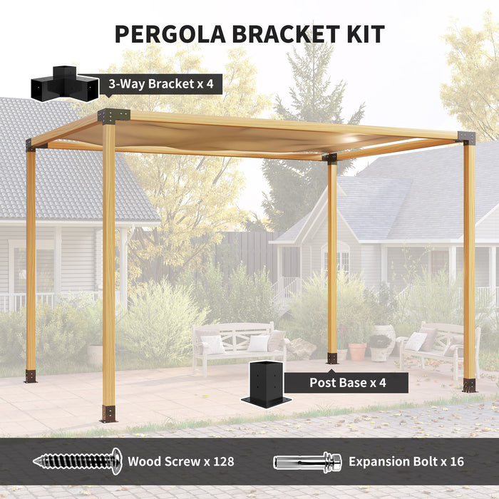 DIY Pergola Kit with 3-Way Corner Brackets and Post Base for 4x4 Timber Includes Screws by Outsunny