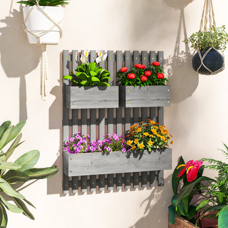 Wall Mounted Wooden Garden Planter with Trellis and Drainage Holes Grey by Outsunny