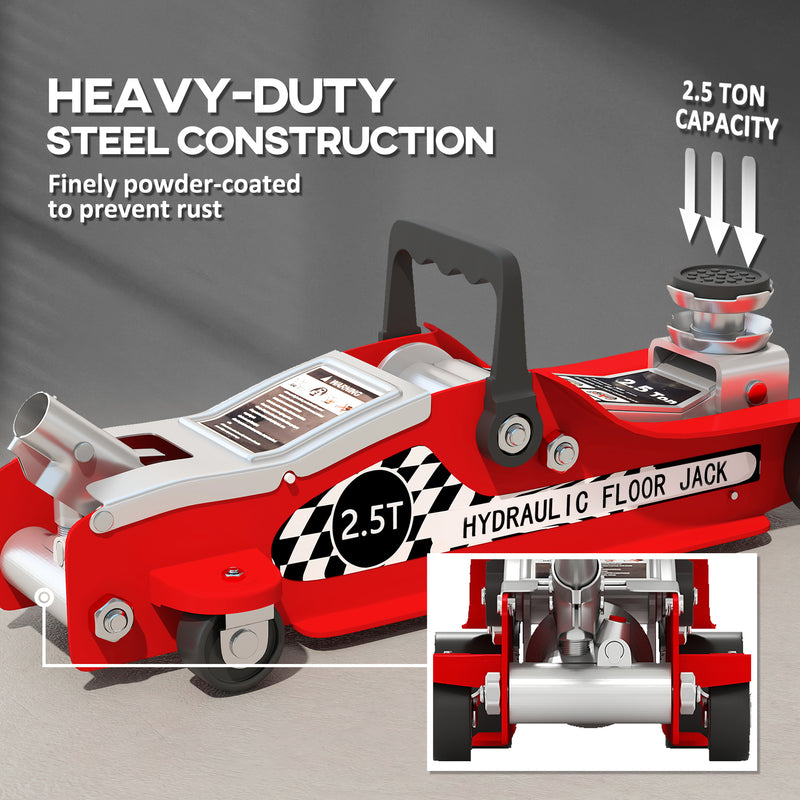 Low Profile Hydraulic Trolley Jack for Easy Vehicle and Equipment Lifting 2.5 Ton Red AOSOM