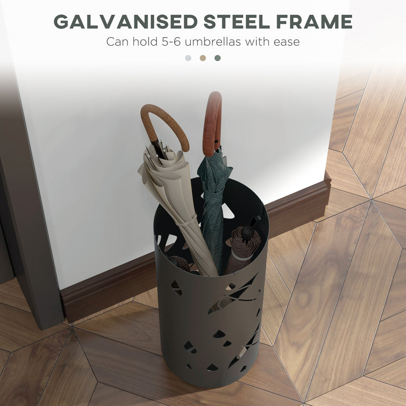 Freestanding Umbrella Stand with Drip Tray and Hooks Ideal for Hallway Storage, Dark Grey