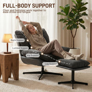 Swivel Accent Chair and Footstool Set for Relaxing in Living Room or Bedroom Dark Grey AOSOM