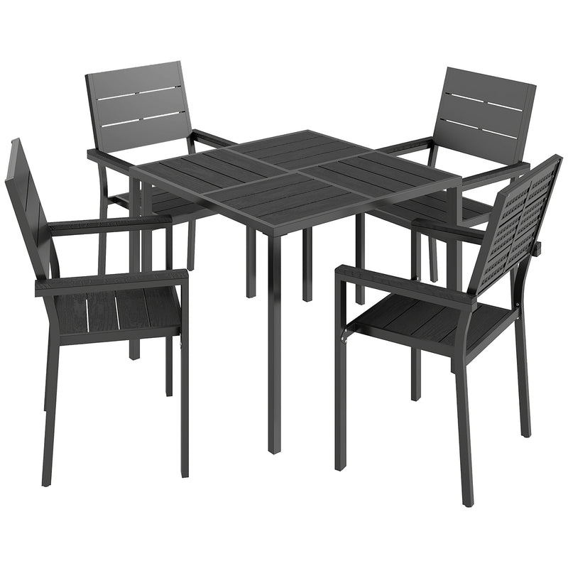 Garden Dining Set for 4 with Weather Resistant Table and Chairs Easy Care Black Outsunny