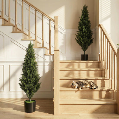 Artificial Cypress Trees Set of 2 for Low Maintenance Front Door Display 120 cm Green Homcom
