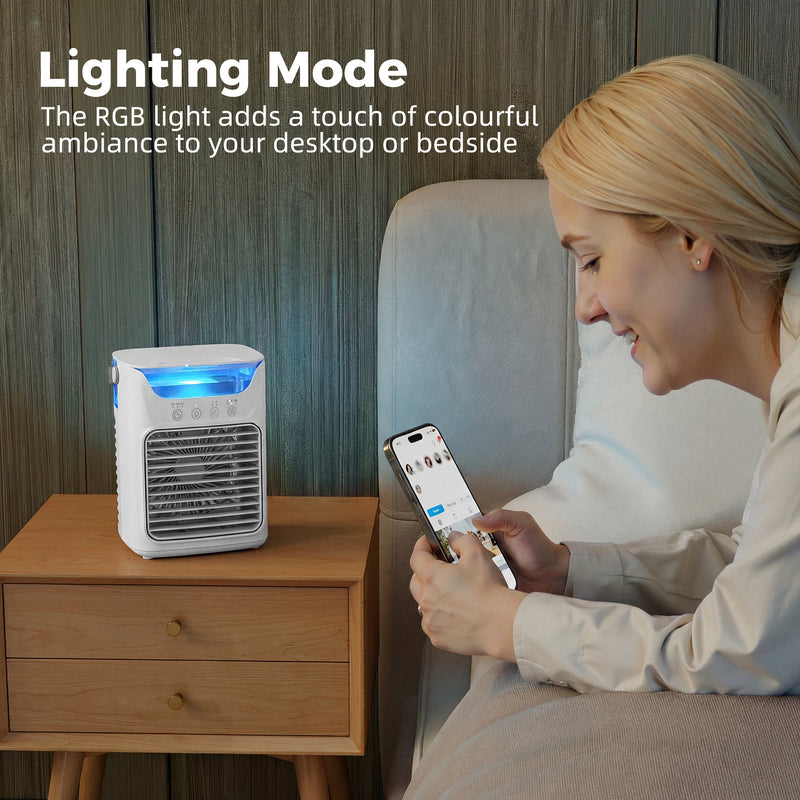 Desk Fan with Cooling Mist Humidifier and Colour Changing Light for Bedrooms or Offices White AOSOM