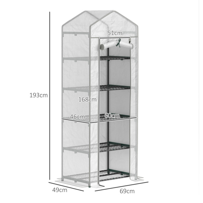 193cm Five Shelf Mini Greenhouse White Portable Grow House by Outsunny