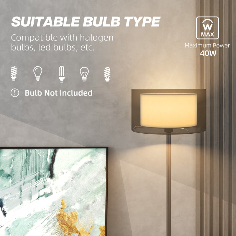 Modern Black Floor Lamp with Double Layer Shade and Foot Switch for Living Room