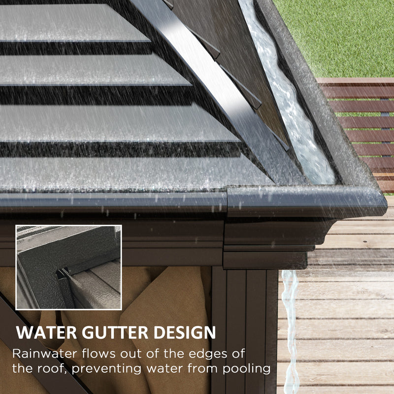 3 x 4m Hardtop Gazebo with Metal Roof Netting and Curtains Brown by Outsunny