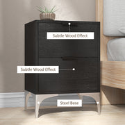 Set of Two Wooden Bedside Tables with Storage and Steel Frame for Bedroom, Black