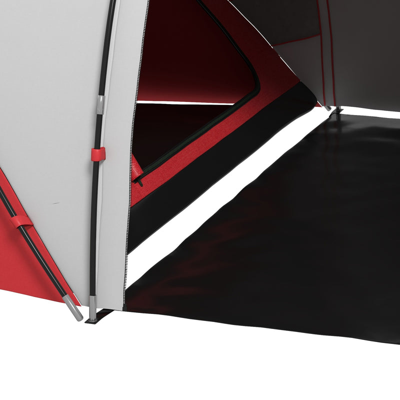 Large Family Tunnel Tent with Two Bedrooms and Living Area for Group Camping Grey and Red