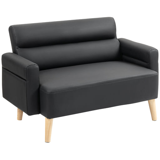 Black 2 Seater Faux Leather Sofa Settee Ideal for Small Living Rooms or Flats