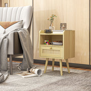 Set of Two Rattan Bedside Tables with Drawers for Bedroom Storage Wood Effect Brown