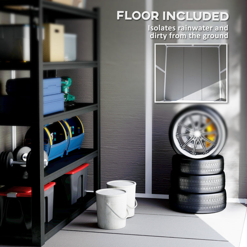 6 x 5ft Garden Shed Plastic Storage with Window, Floor, Lockable Doors, and Vents Dark Grey by Outsunny