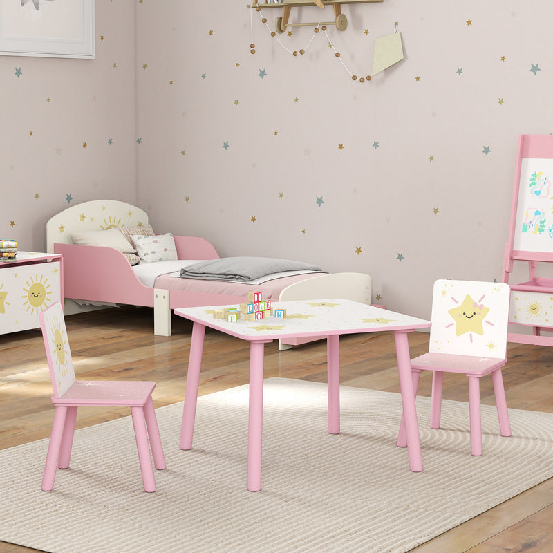 3 Piece Kids Table and Chair Set for Bedroom or Playroom with Storage Feature, Pink