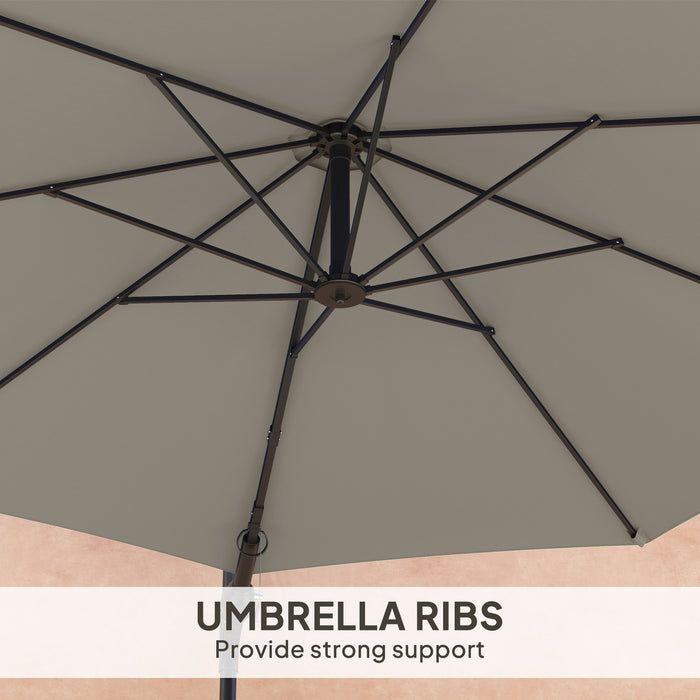 Light Grey 3m Wall Mounted Garden Parasol with Easy Crank Handle for Shade by Outsunny