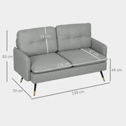 Modern 2 Seater Sofa With Cushions and Steel Legs For Living Room Comfort Grey