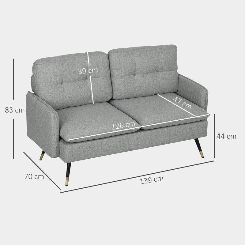 Modern 2 Seater Sofa With Cushions and Steel Legs For Living Room Comfort Grey