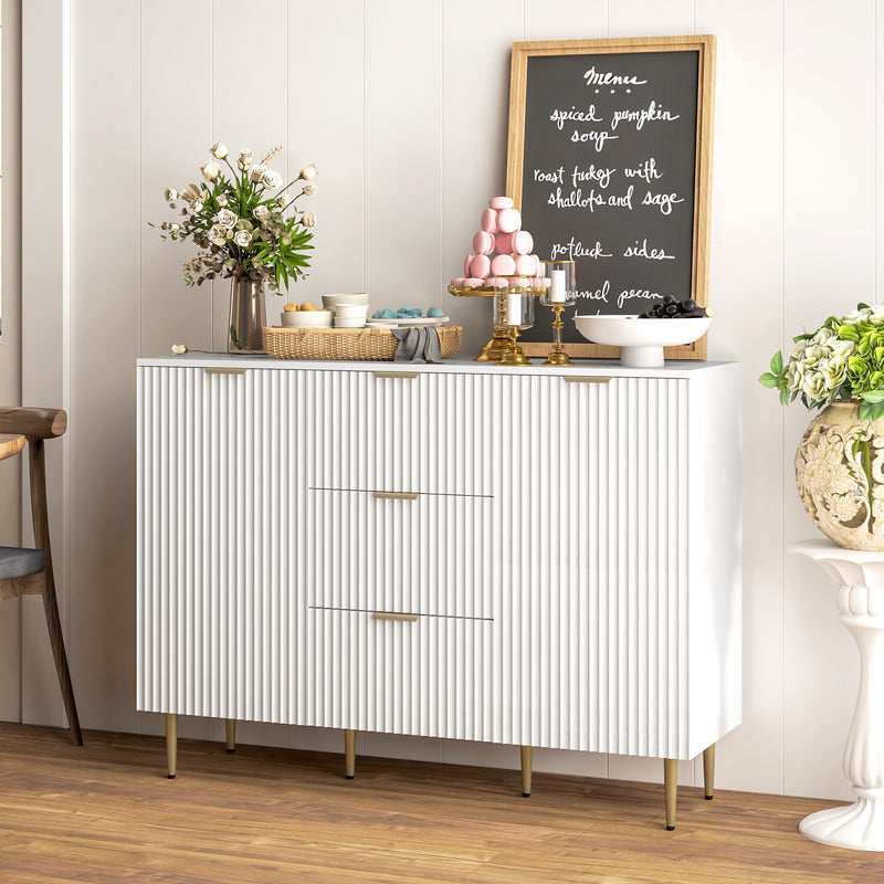 White Sideboard Buffet Cabinet with 3 Drawers and Adjustable Shelves by HOMCOM