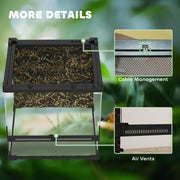 Reptile Glass Terrarium with Lock Front Ventilation and Stone Background 30cm Black