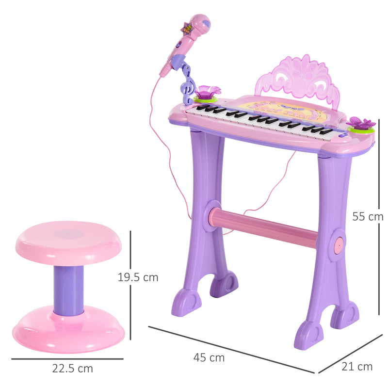 32 Key Kids Electronic Keyboard Piano With Microphone And Stool For Musical Play