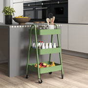 Green Three Tier Rolling Storage Trolley with Wheels and Organiser Shelves