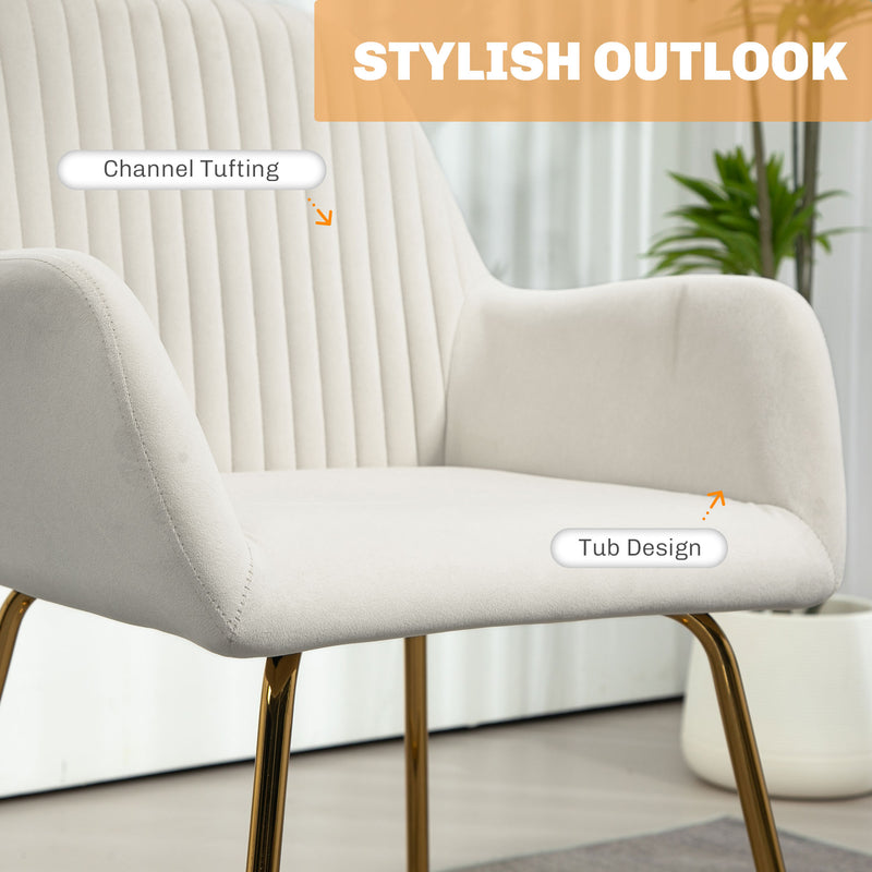 Set of 2 Cream White Upholstered Accent Chairs with Gold Legs for Living Room by HOMCOM