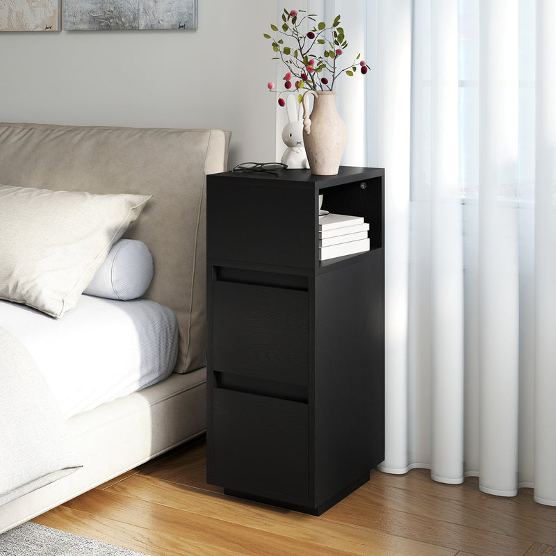 Slim Bedside Table with Drawers and Open Shelf for Small Bedrooms